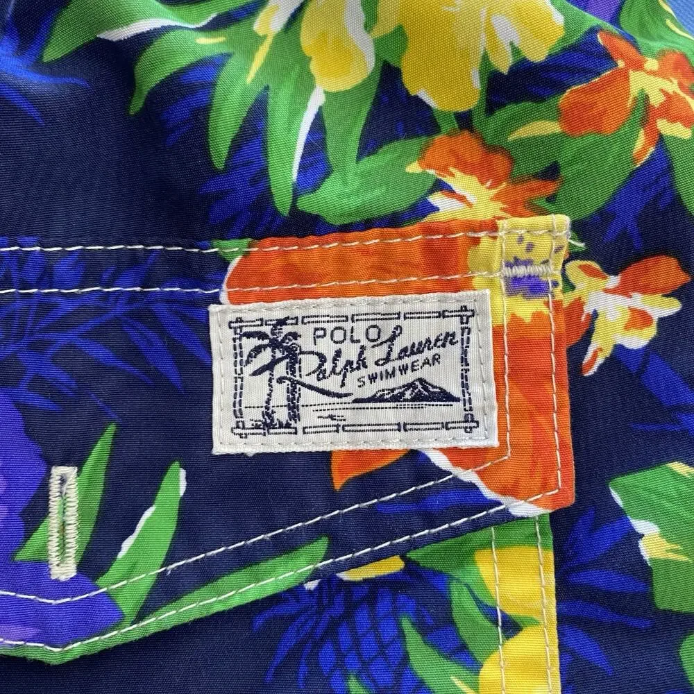 Polo Ralph Lauren Hawaiian Tropical Floral Swim Trunks Shorts Medium Unlined